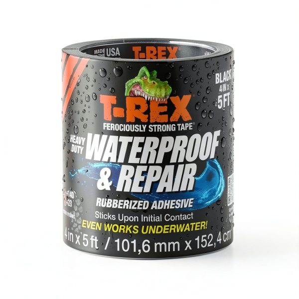 T-Rex Heavy Duty Waterproof Tape 4" x 5' Butyl Repair Roll Black-0