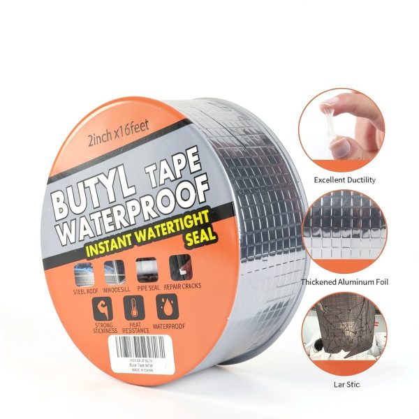TAPEBEAR Butyl Tape Waterproof Sealing Tape Aluminum Foil Tape, for RV Repair, Window, Silicone, Glass & EDPM Roof Leak Patching, Boat and Pipe Sealing, Silver, 2inch x16feet-1
