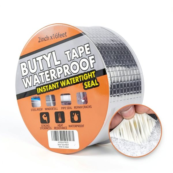 TAPEBEAR Butyl Tape Waterproof Sealing Tape Aluminum Foil Tape, for RV Repair, Window, Silicone, Glass & EDPM Roof Leak Patching, Boat and Pipe Sealing, Silver, 2inch x16feet-0